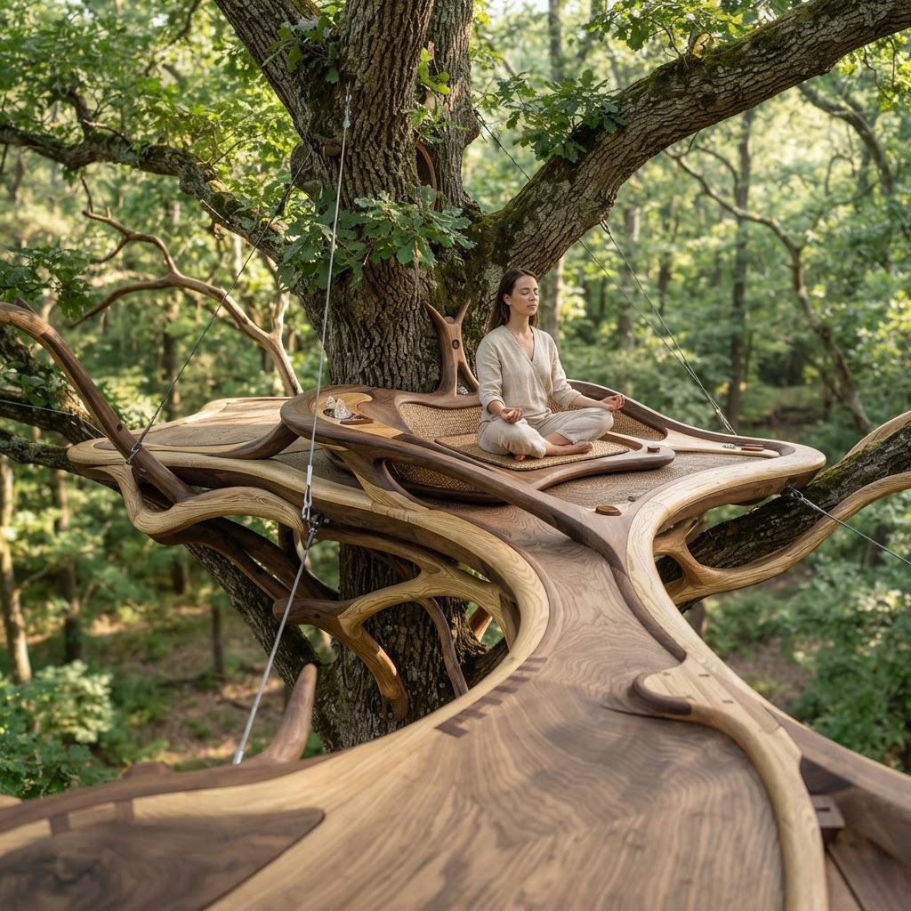 Bespoke Treetop Dendritic Mycelium-Infused Phyto-Elastic Sap-Flow Canopy Zenith-Harmonic Meditation Plinth