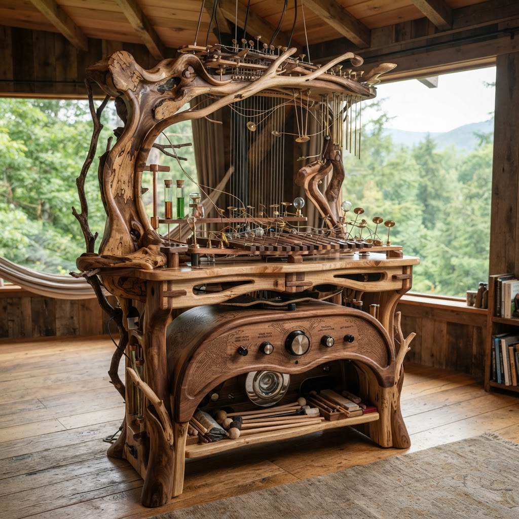 Bespoke Treetop Dendritic Mycelium-Infused Phyto-Baric Sap-Flow Canopy Wind-Vibration Sound-Scraper Console