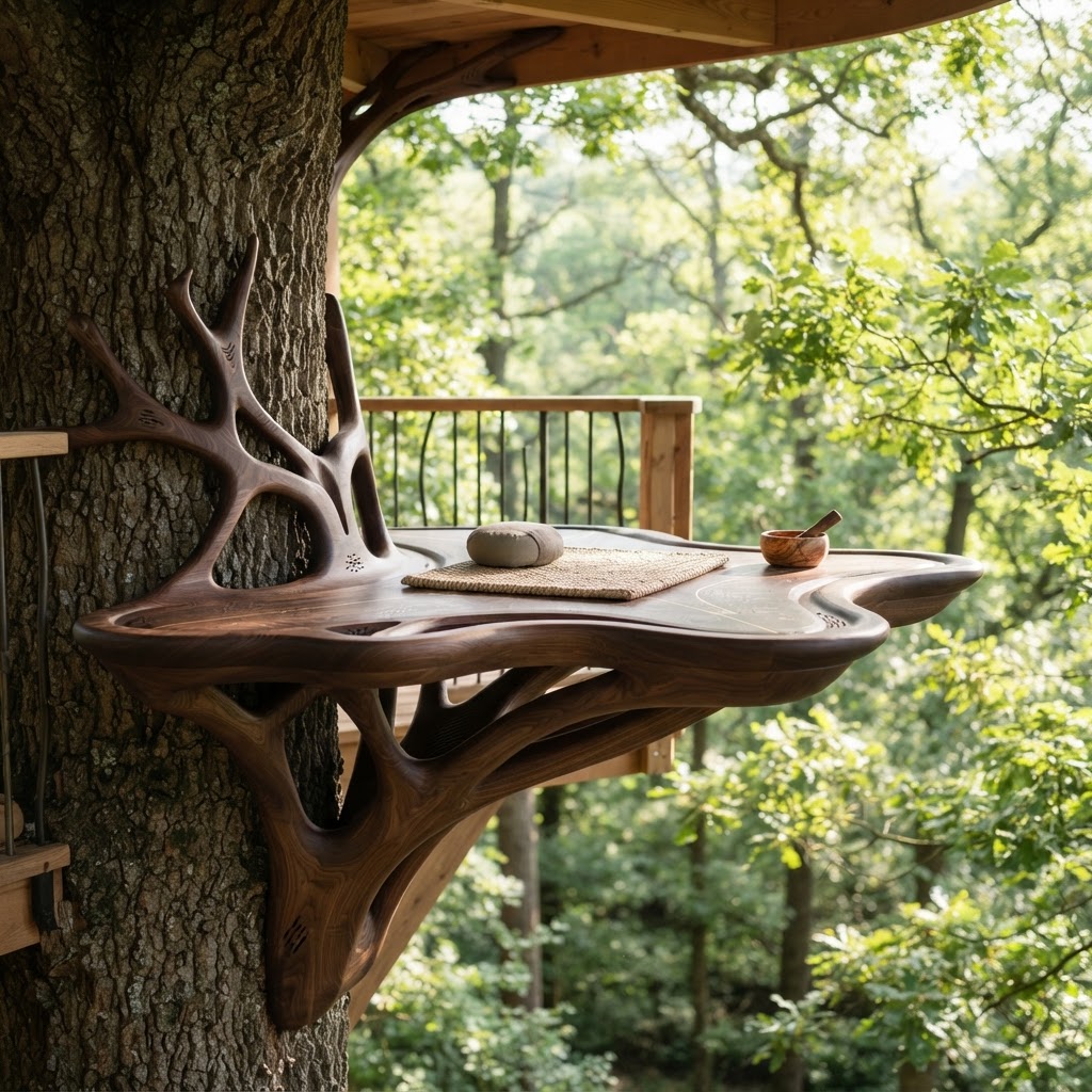 Bespoke Treetop Dendritic Mycelium-Infused Phyto-Acoustic Sap-Flow Canopy Zephyr-Resonant Meditation Plinth