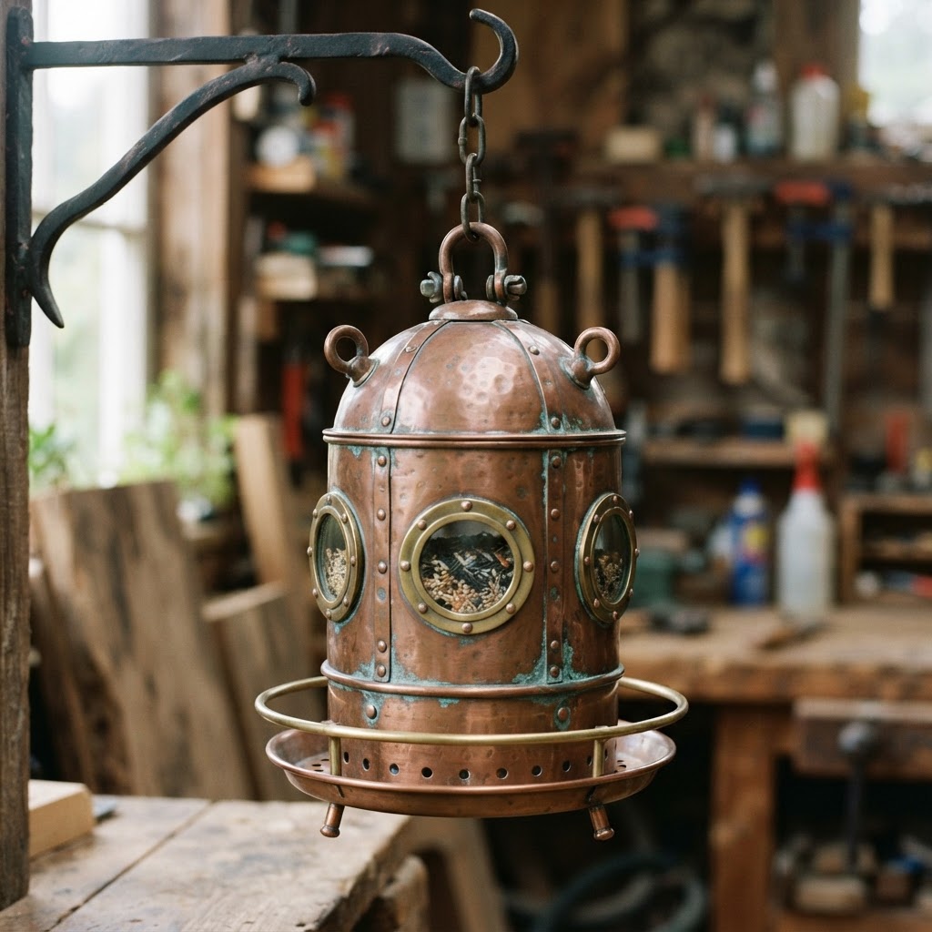 Vintage Patinated Copper Diving Bell Seed Chamber