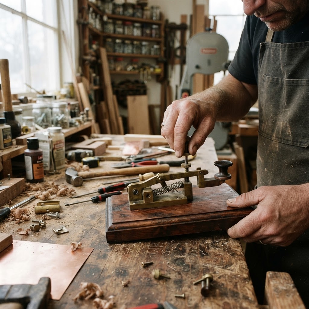 Vintage Patinated Copper Victorian Telegraph Key Seed Tapper — step 1