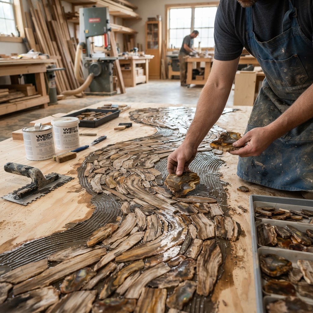 Bespoke Petrified-Wood Mosaic Treetop Sanctuary — step 2