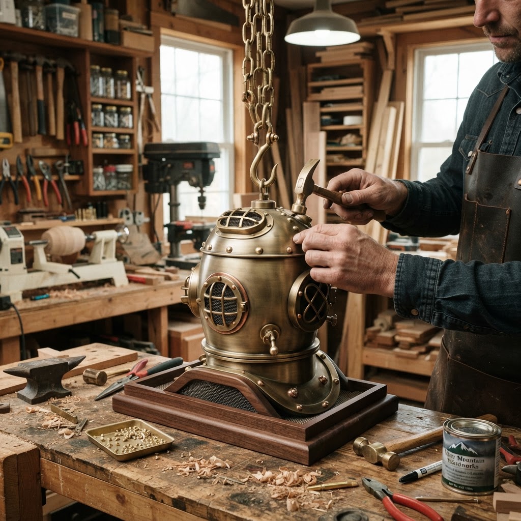 Vintage Brass Ornate Diving Helmet Lantern Bird Feeder — step 4