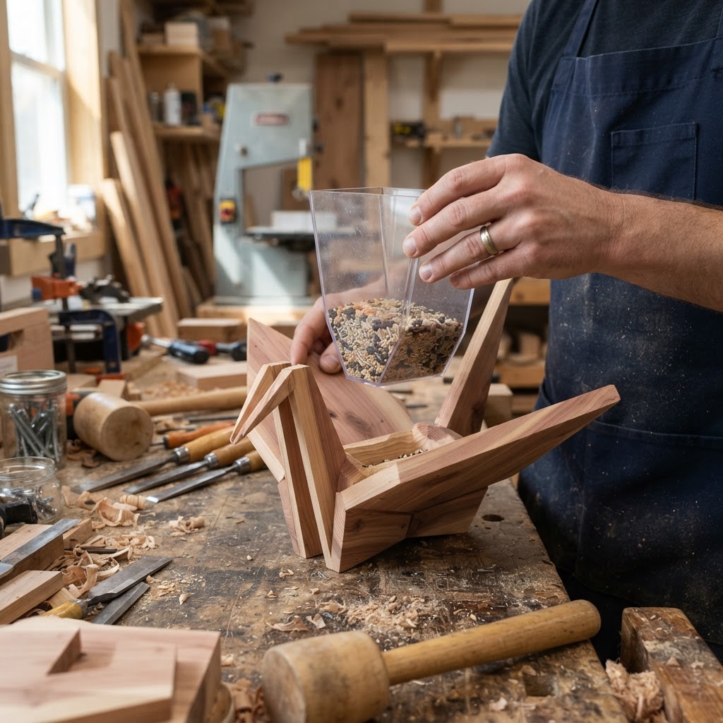 Floating Origami Paper-Crane Cedar Feeder — step 3