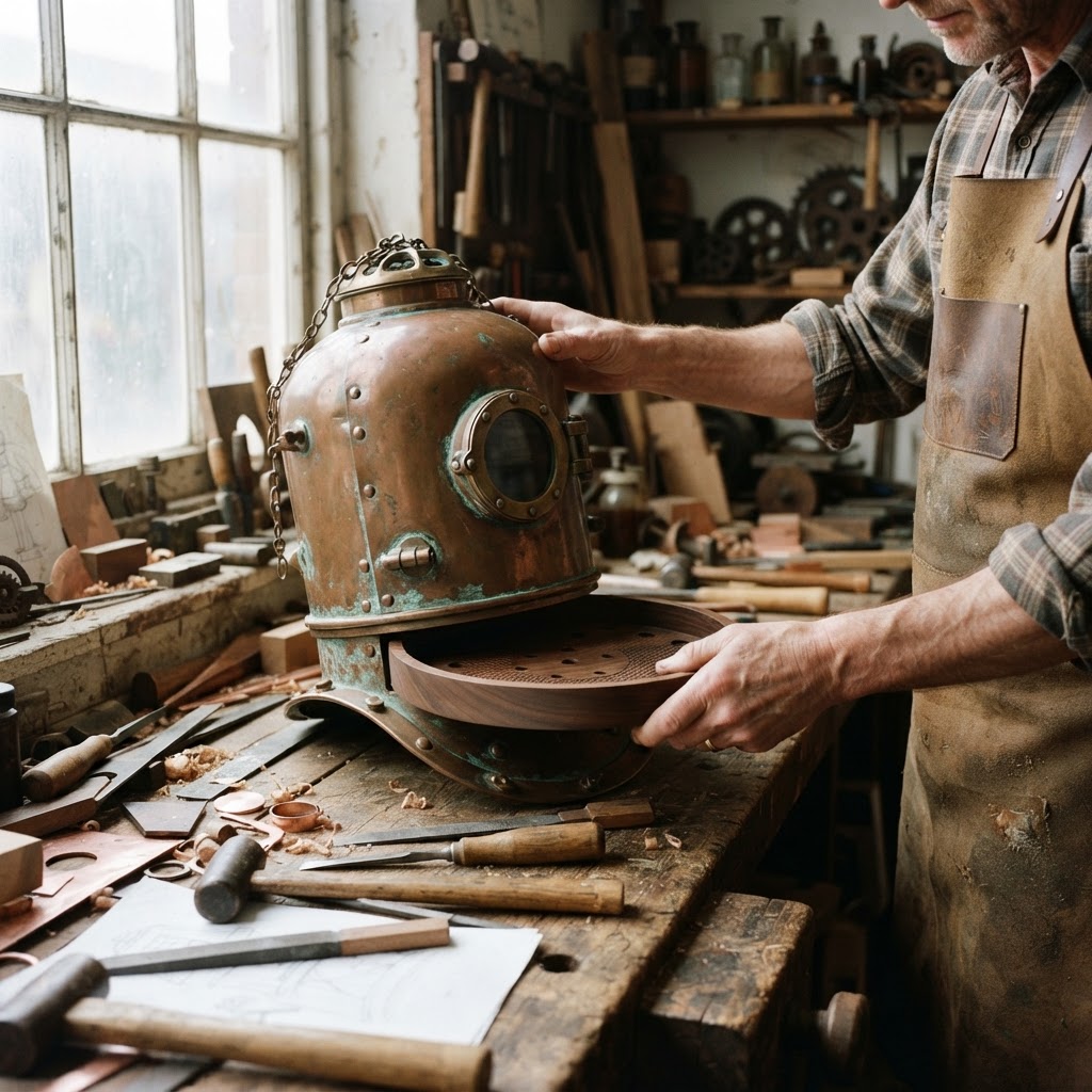 Vintage Patinated Copper Victorian Diving Bell Seed Submersible — step 4