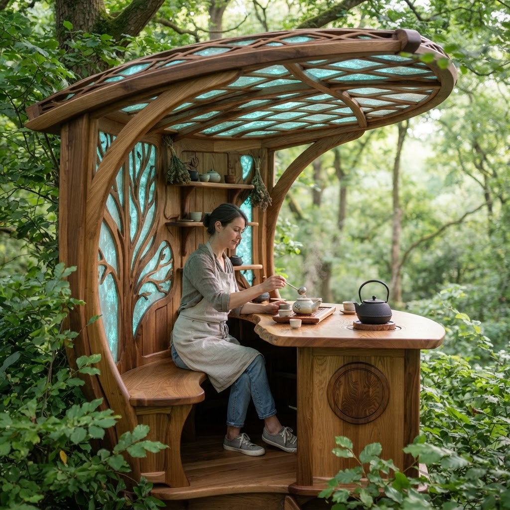 Bespoke Treetop Dendritic Mycelium-Infused Phyto-Luminescent Canopy Tea-Steeping Nook