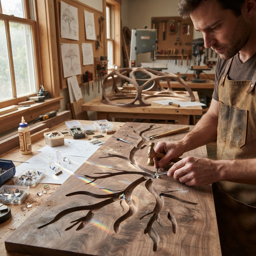 Bespoke Treetop Dendritic Mycelium-Infused Phyto-Refractive Sap-Flow Canopy Zephyr-Orrery Writing Bureau — step 2