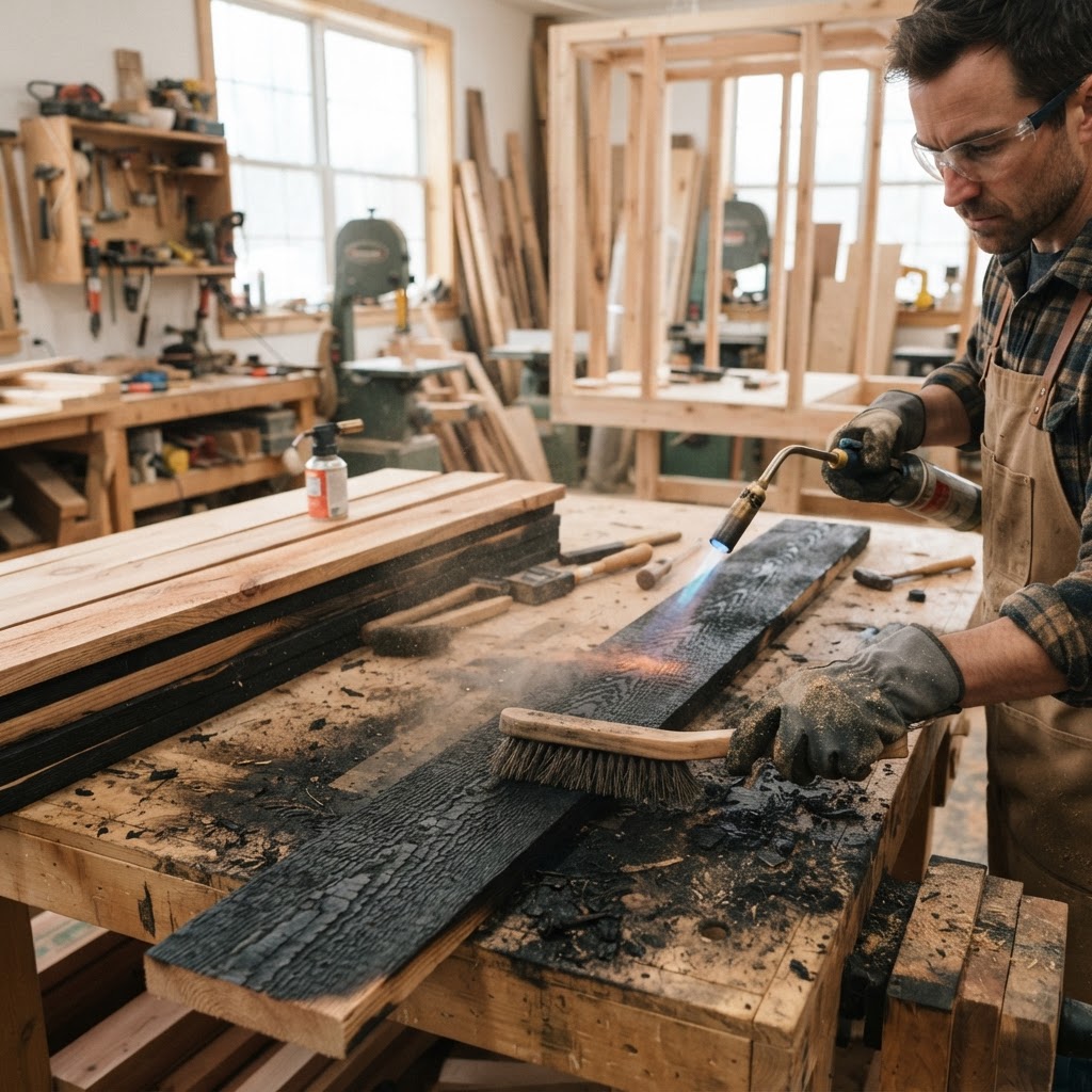 Suspended Charred Shou Sugi Ban Library Nook — step 2