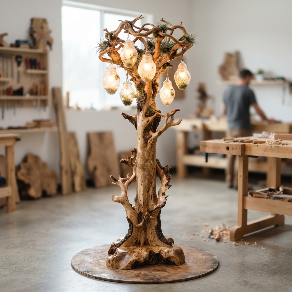 Bespoke Treetop Dendritic Mycelium-Infused Phyto-Symbiotic Canopy Sky-Lantern Pedestal