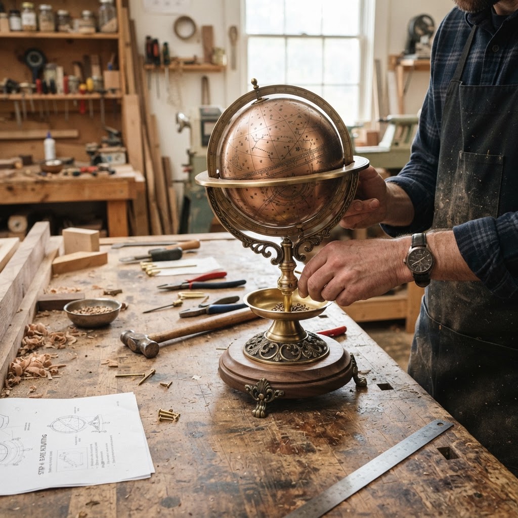 Vintage Brass Ornate Astrolabe Seed Celestial Globe — step 4