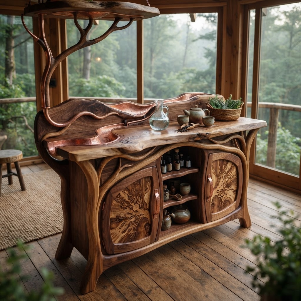 Bespoke Treetop Dendritic Mycelium-Infused Phyto-Atmospheric Sap-Cycle Canopy Dew-Harvester Sideboard