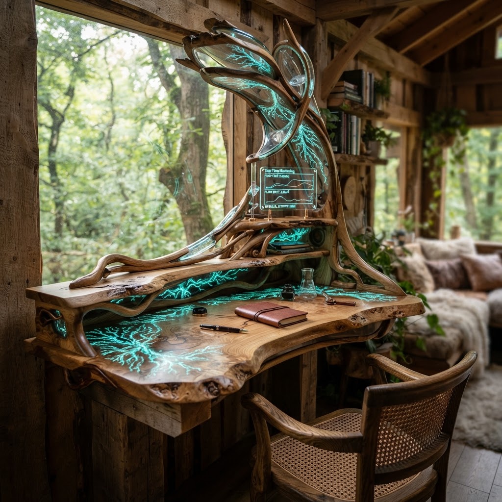 Bespoke Treetop Dendritic Mycelium-Infused Phyto-Luminous Sap-Flow Canopy Aurora-Vane Writing Console