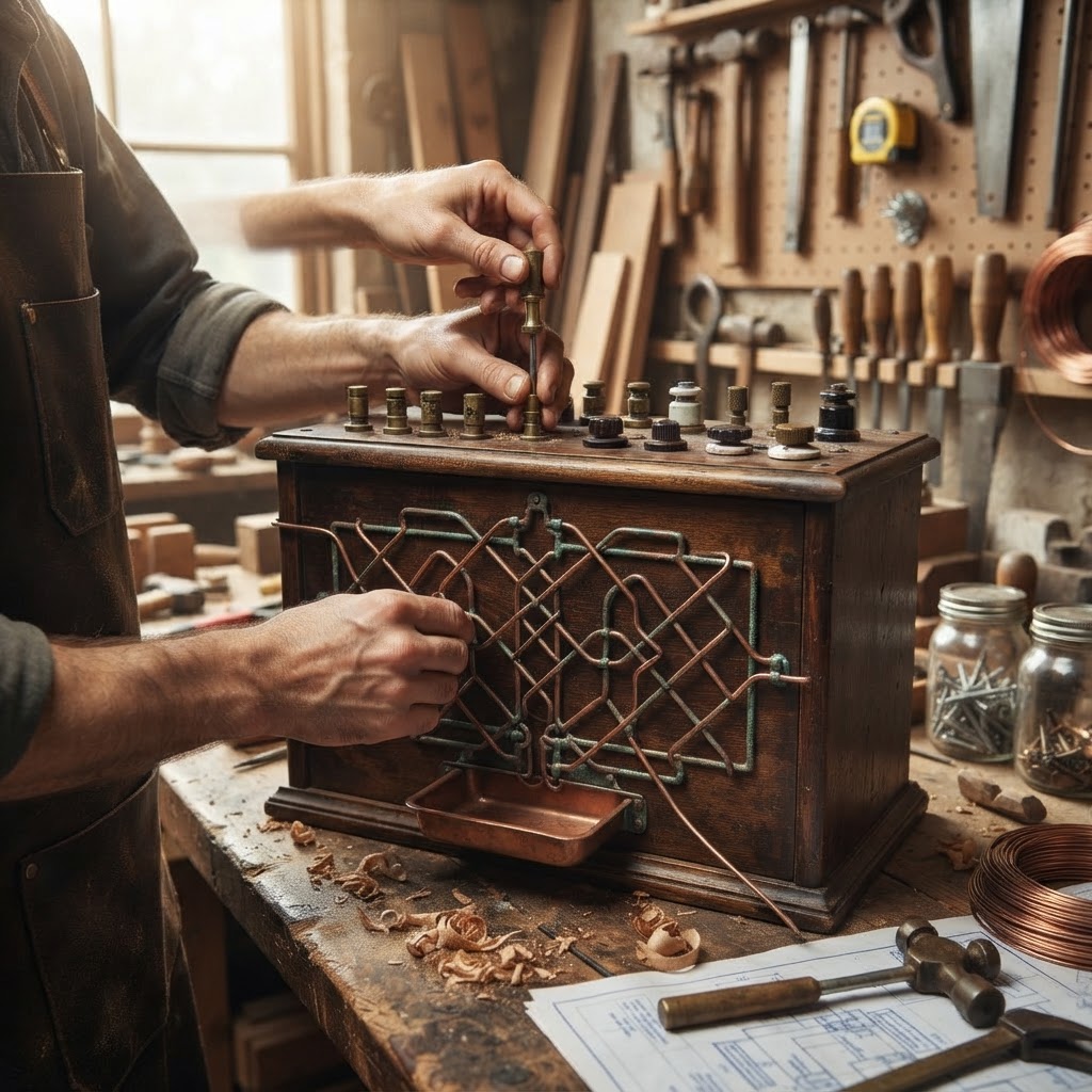Vintage Patinated Copper Victorian Telegraphic Wheatstone Bridge Seed Resistor — step 3