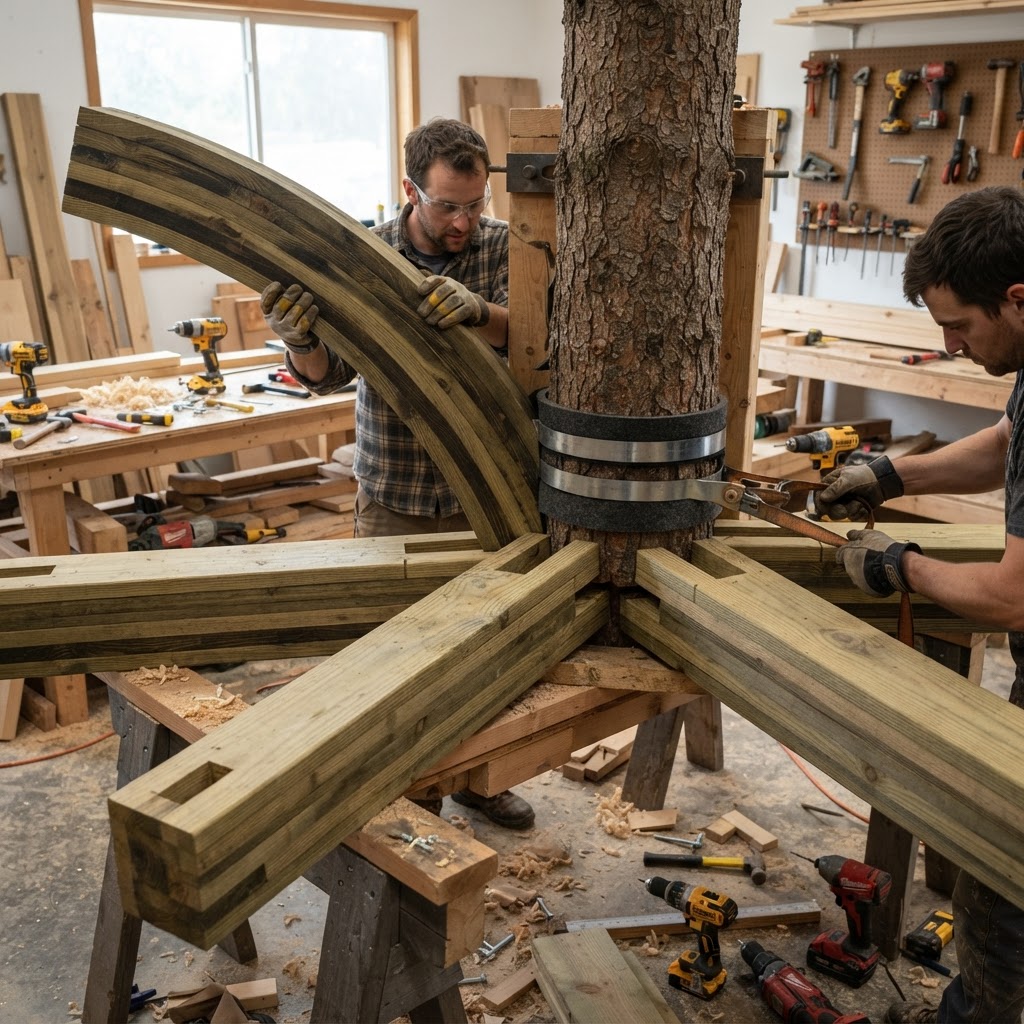 Cascading Fibonacci Fern Treetop Canopy Lounge — step 1