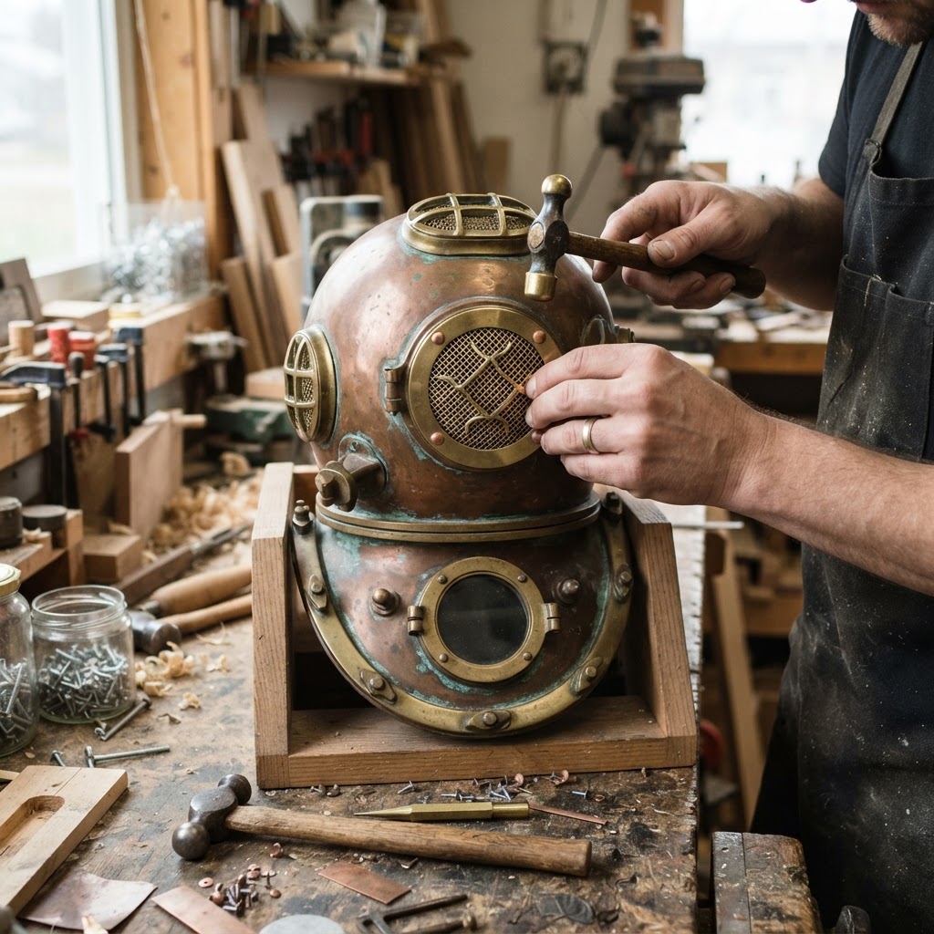 Vintage Patinated Copper Diving Helmet Seed Bathysphere — step 3