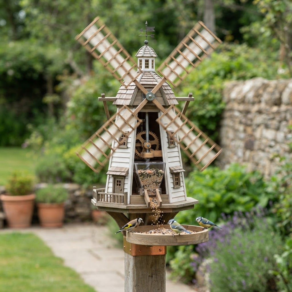 Kinetic Wind-Turbine Grain Mill Feeder