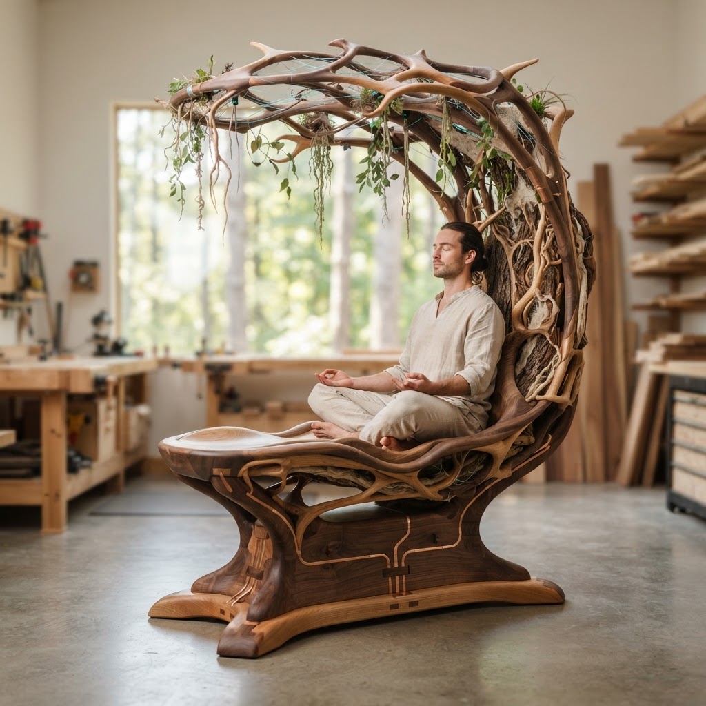 Bespoke Treetop Dendritic Mycelium-Infused Phyto-Ionic Sap-Flow Canopy Zephyr-Tracing Meditation Plinth