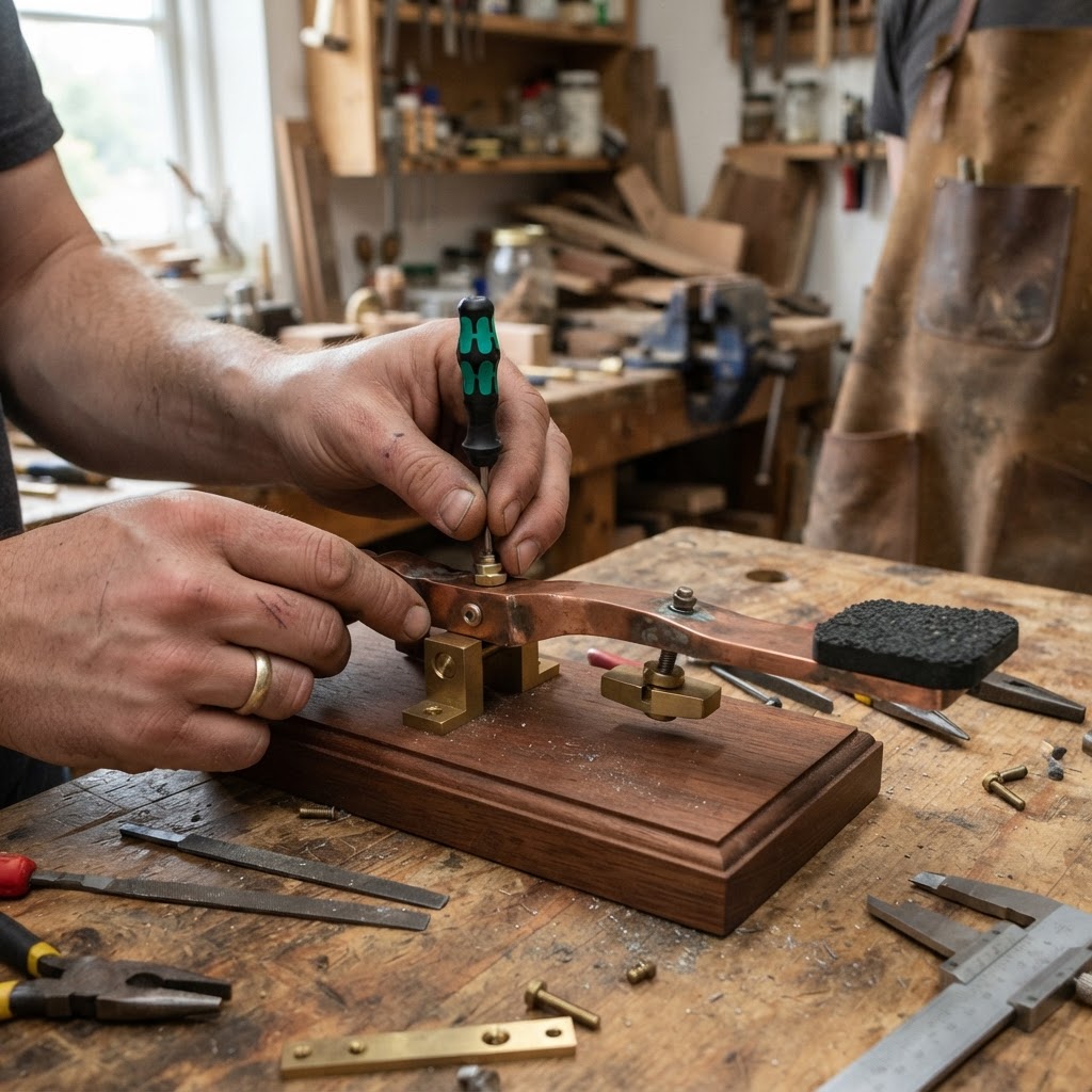 Vintage Patinated Copper Victorian Telegraphic Morse Code Key Tapper Feeder — step 2