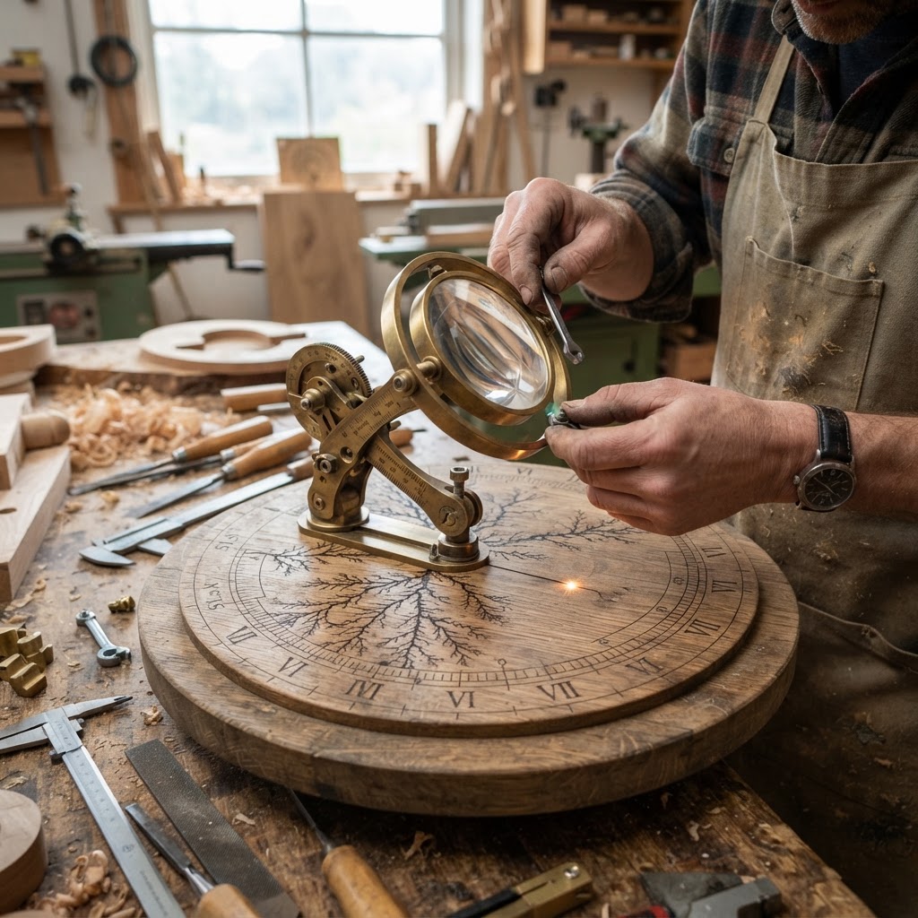 Bespoke Treetop Dendritic Solar-Pyrography Sundial Platform — step 3