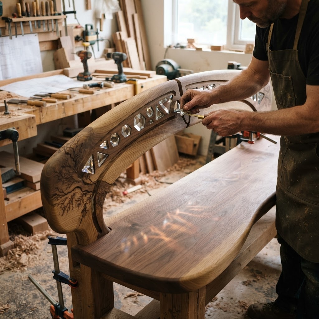 Bespoke Treetop Dendritic Mycelium-Infused Phyto-Refractive Sap-Flow Canopy Bioluminescent Star-Charting Reading Bench — step 2