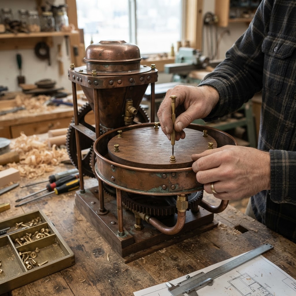 Vintage Patinated Copper Industrial Gear Seed Turbine — step 4