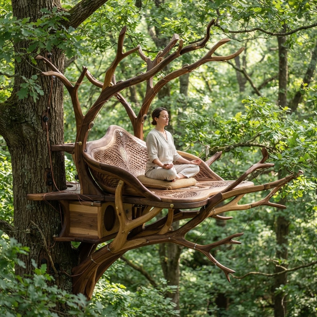 Bespoke Treetop Dendritic Mycelium-Infused Phyto-Vibrational Sap-Flow Canopy Resonance-Mapping Meditation Plinth