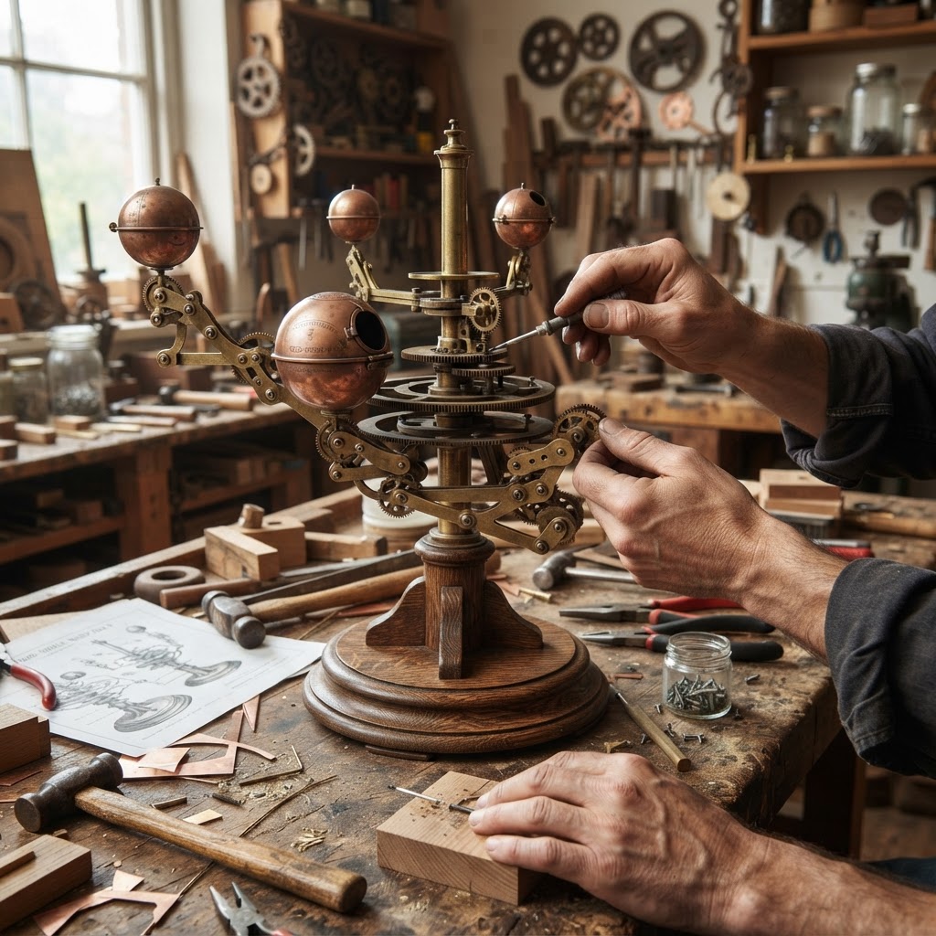 Vintage Patinated Copper Victorian Orrery Planetary Seed Feeder — step 2
