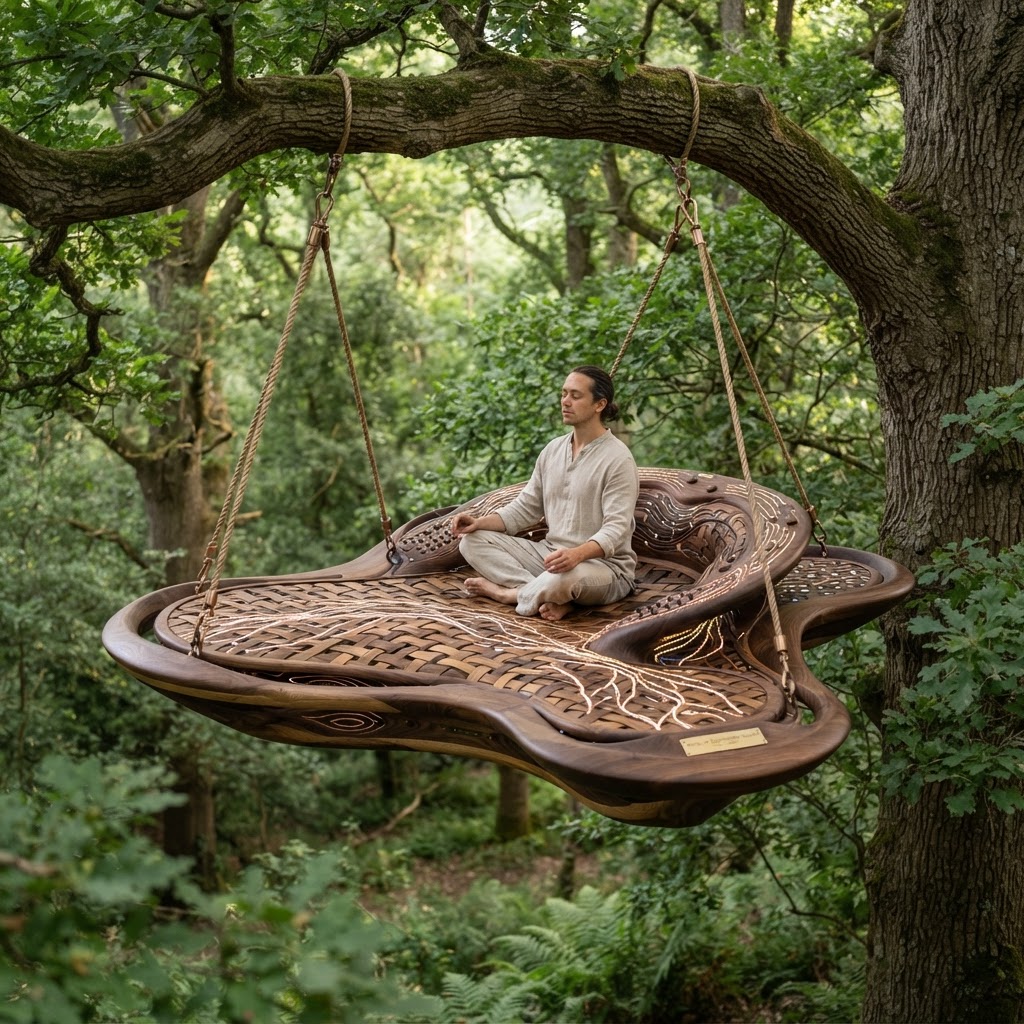 Bespoke Treetop Dendritic Mycelium-Infused Phyto-Kinetic Sap-Flow Canopy Equilibrium-Mapping Meditation Plinth