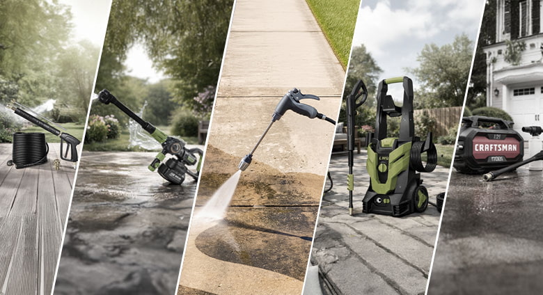 Multiple outdoor cleaning scenarios with a pressure nozzle