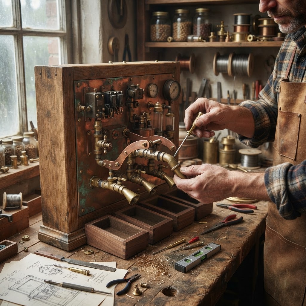 Vintage Patinated Copper Victorian Telegraphic Quadruplex Seed Multiplexer — step 2