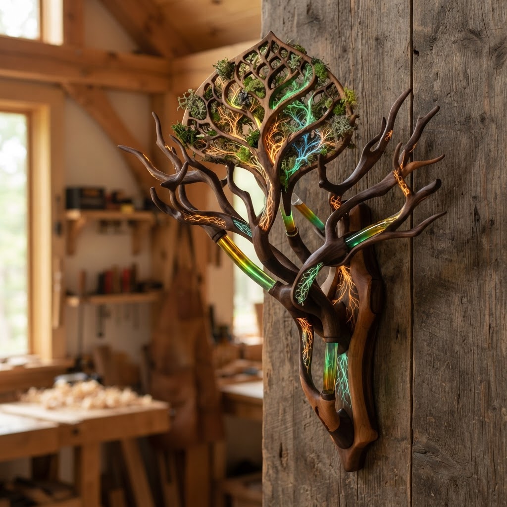 Bespoke Treetop Dendritic Mycelium-Infused Phyto-Luminescent Sap-Gradient Canopy Sconce