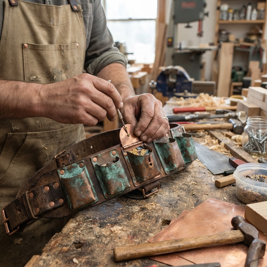Vintage Patinated Copper Diving Suit Weighted Lead-Weight Belt Seed Dispenser — step 3