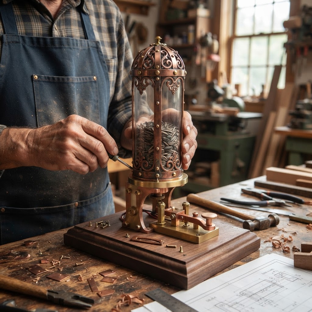 Vintage Patinated Copper Victorian Telegraphic Morse Code Key Seed Sender — step 3