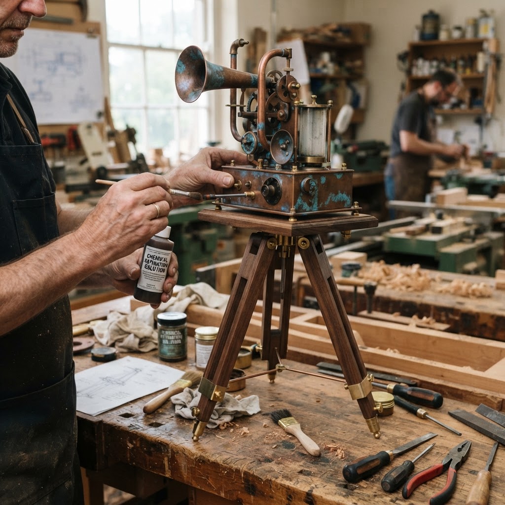 Vintage Patinated Copper Victorian Phonautograph Seed Recorder — step 4