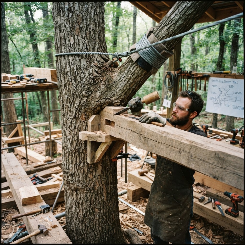 Bespoke Treetop Dendritic Phyto-Static Gravitational Pendulum Swing — step 1