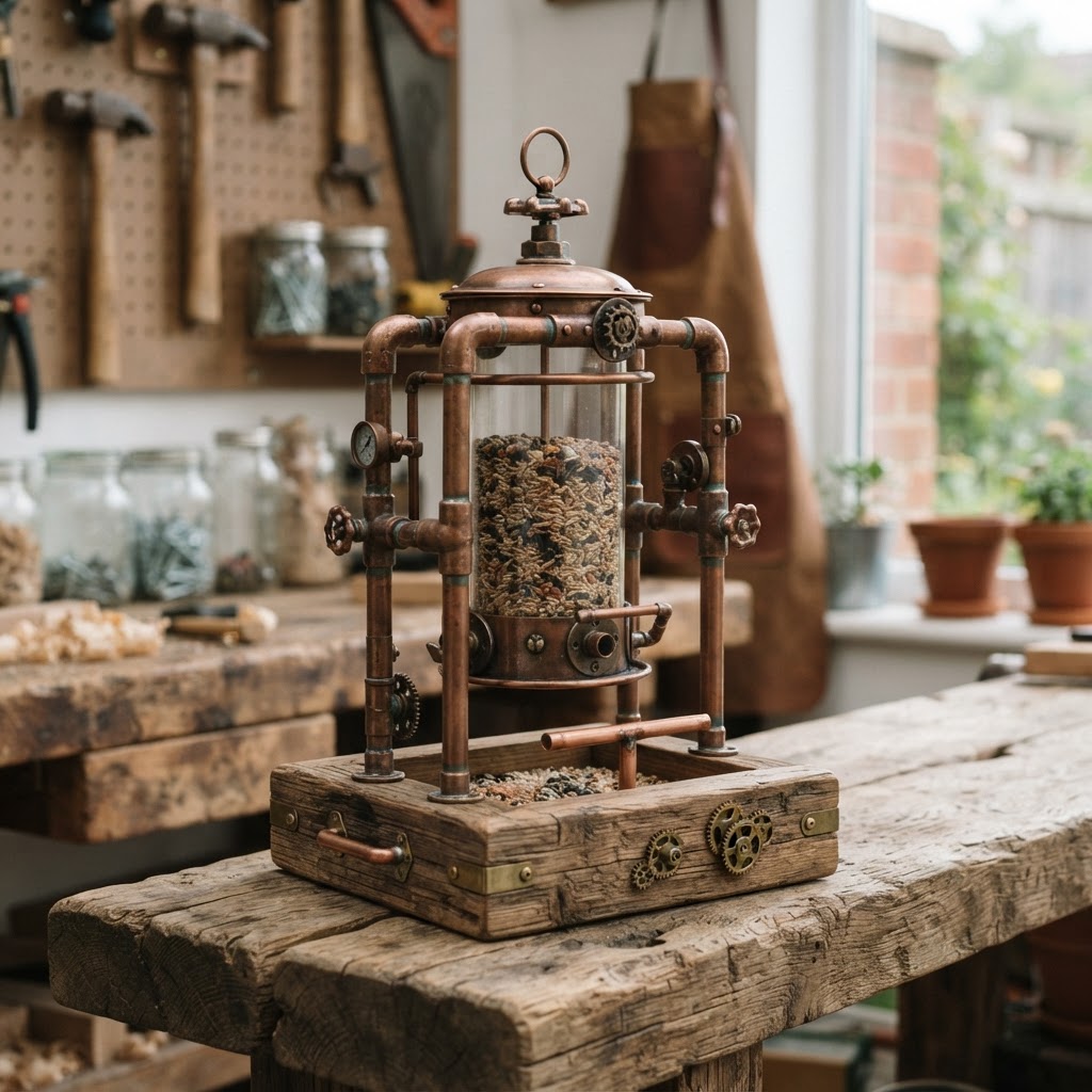 Steampunk Copper-Pipe Hopper Feeder