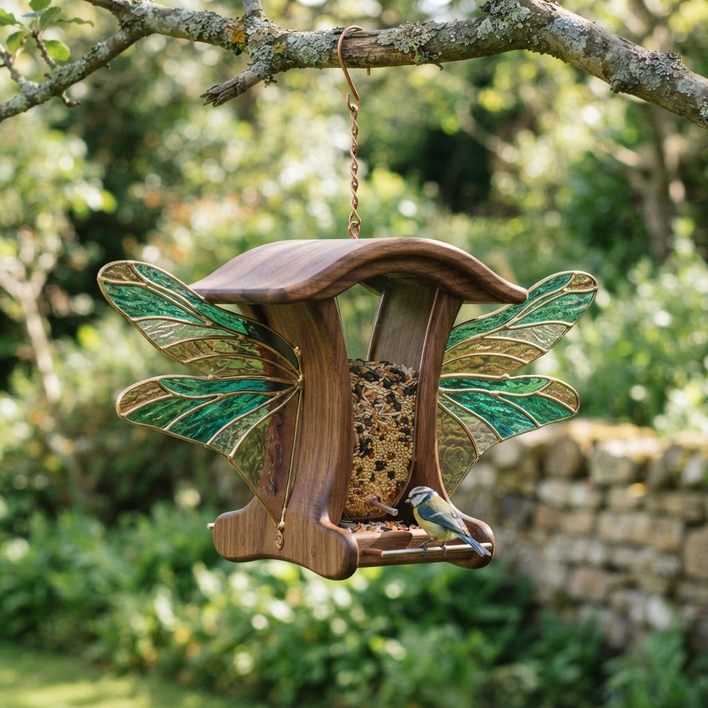 Art Nouveau Dragonfly Wing Stained-Glass Feeder