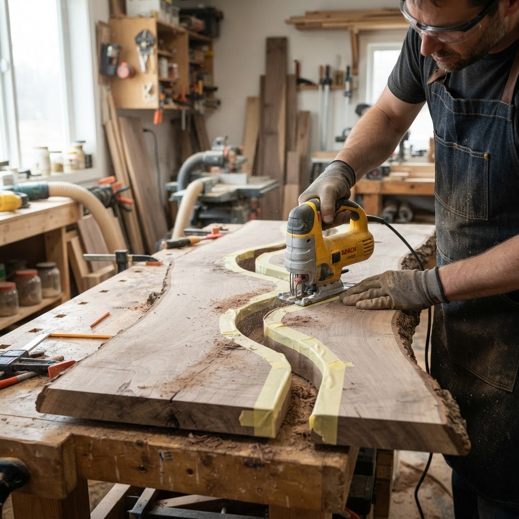 Rustic Live-Edge Slab Floating River Seed Trough — step 2