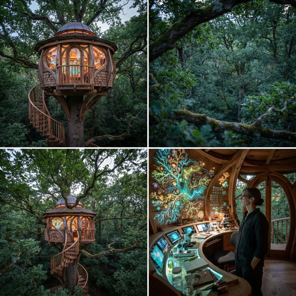 Bespoke Treetop Dendritic Bioluminescent Mycelial Spore-Map Chamber