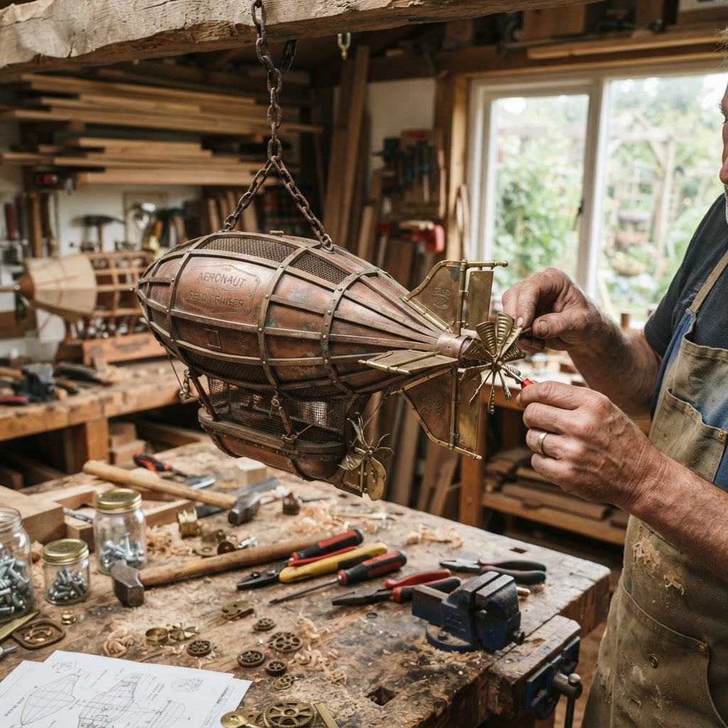 Vintage Patinated Copper Victorian Aeronaut Zeppelin Dirigible Seed Cruiser — step 4