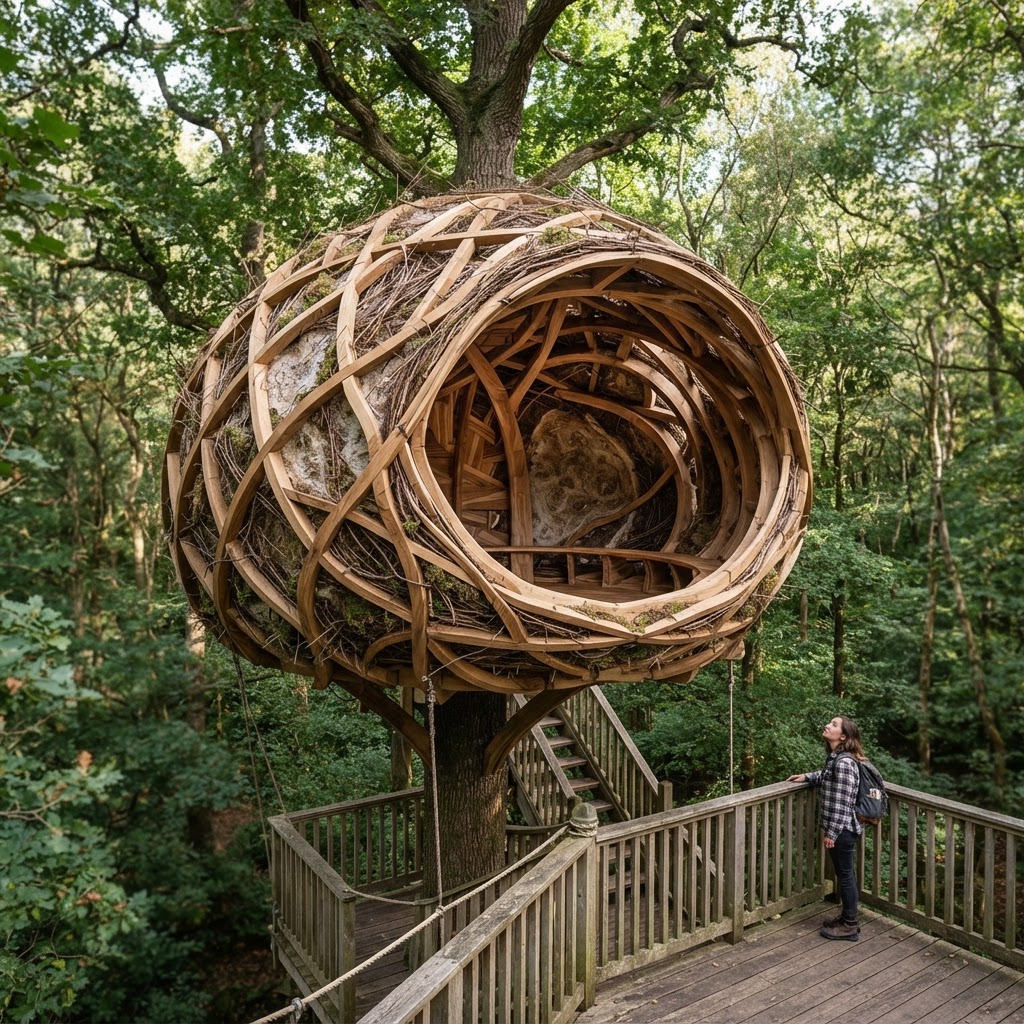 Bespoke Treetop Dendritic Mycelium-Infused Bird-Call Amplification Dome