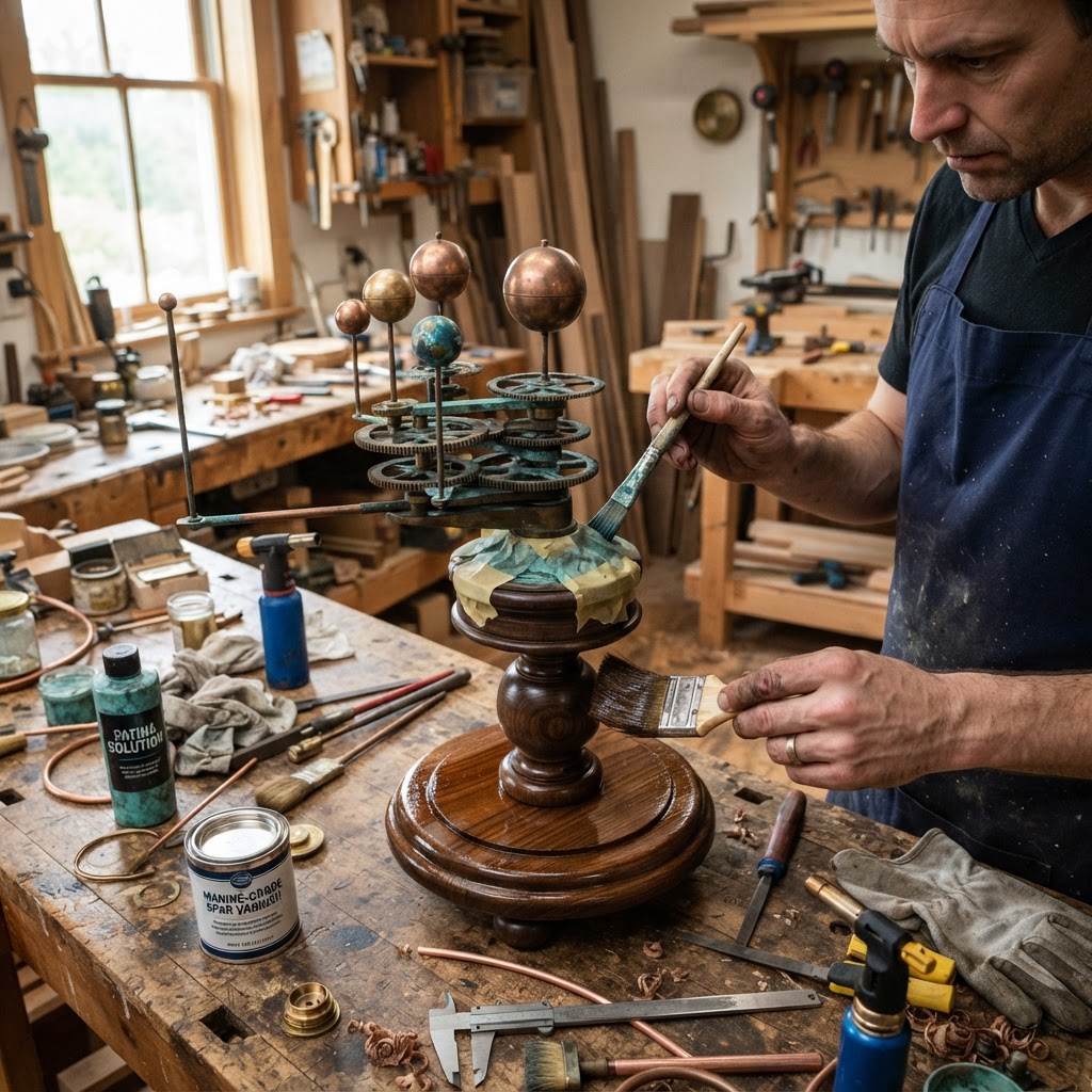 Vintage Patinated Copper Victorian Orrery Planetary Seed Feeder — step 4
