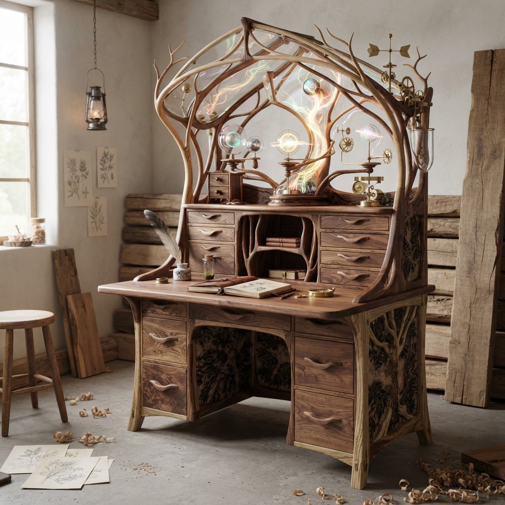 Bespoke Treetop Dendritic Mycelium-Infused Phyto-Refractive Sap-Flow Canopy Zephyr-Orrery Writing Bureau