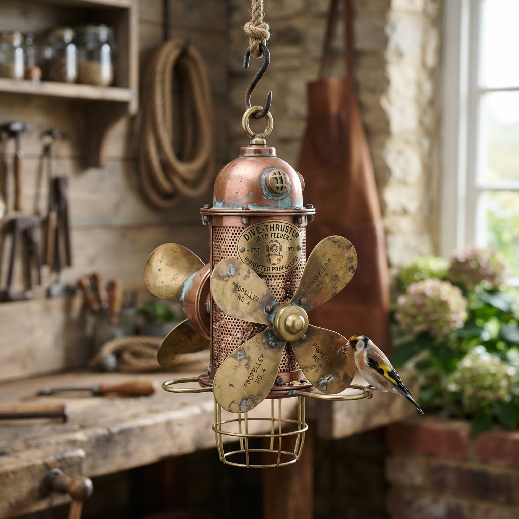 Vintage Patinated Copper Diving Suit Weighted Propeller Seed Thruster