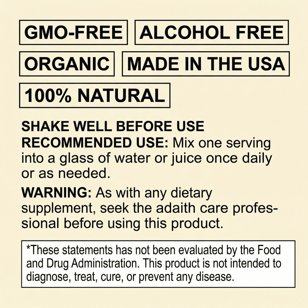 Lymph Tonic product specifications — GMO-free, alcohol-free, organic, made in the USA, 100% natural