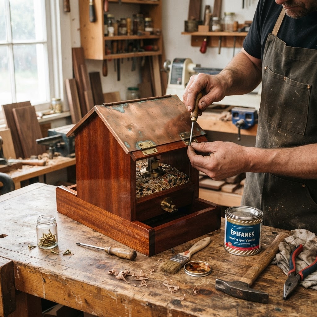 Vintage Patinated Copper Victorian Telegraphic Ticker Tape Seed Dispenser — step 4