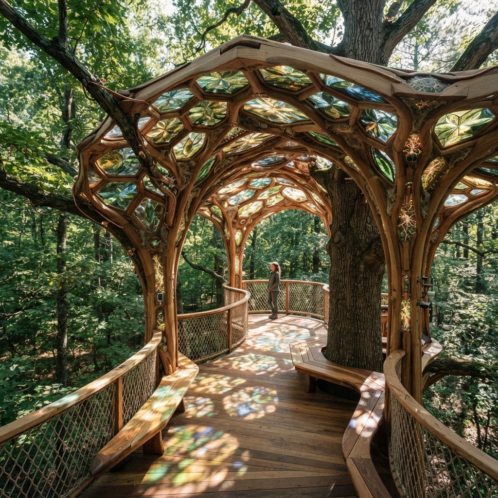 Bespoke Treetop Dendritic Mycelium-Infused Phyto-Refractive Sap-Flow Canopy Kaleidoscope