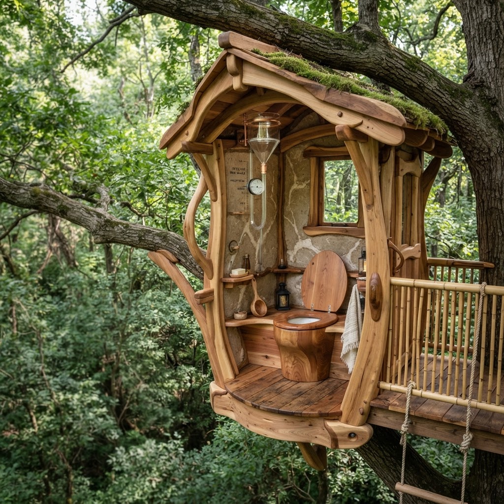 Bespoke Treetop Dendritic Mycelium-Infused Phyto-Pulsing Canopy Rain-Gauge Commode