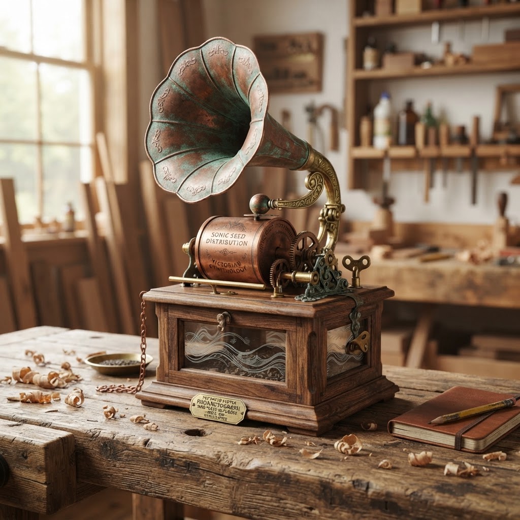 Vintage Patinated Copper Victorian Phonautograph Seed Wave-Recorder