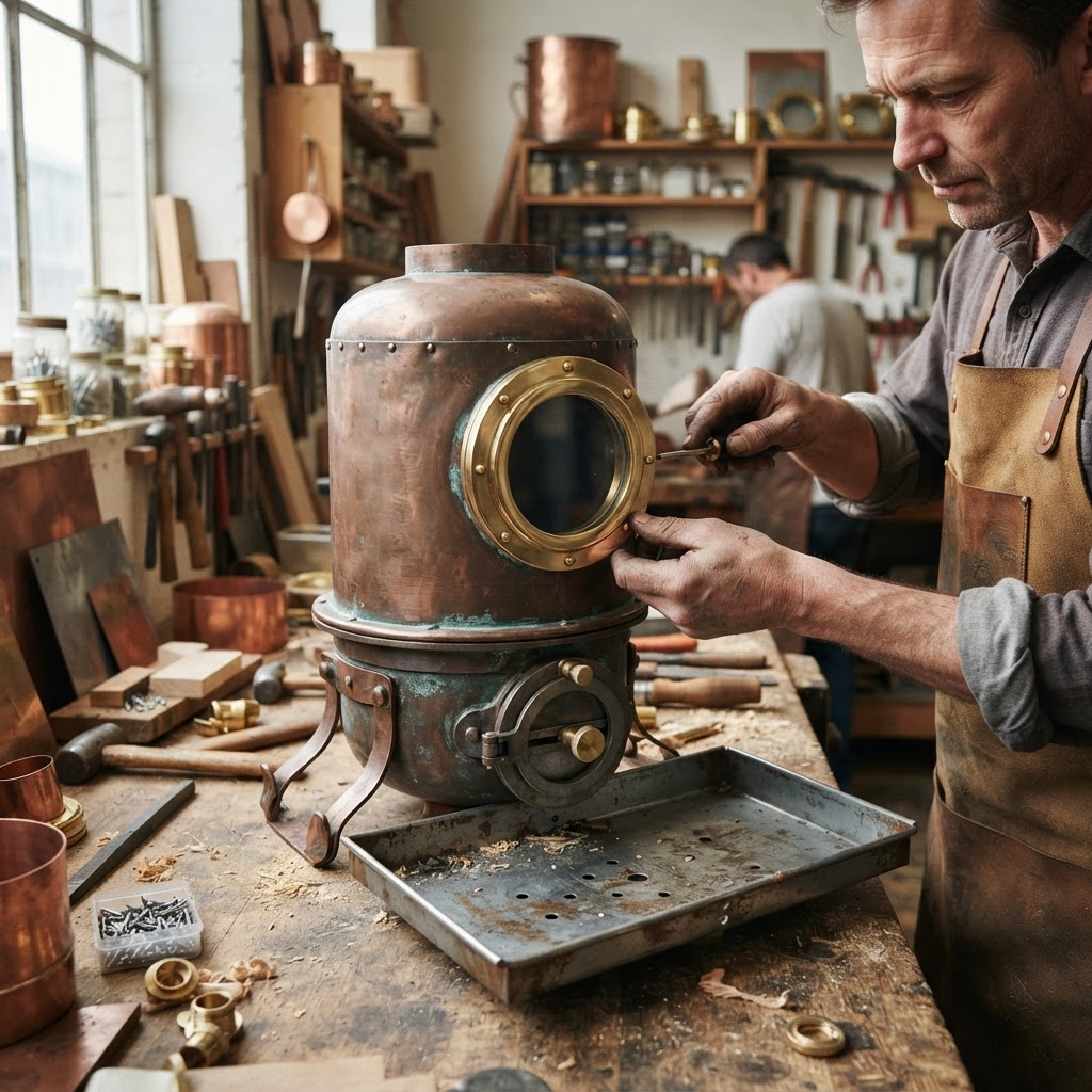Vintage Patinated Copper Diving Bell Seed Chamber — step 3